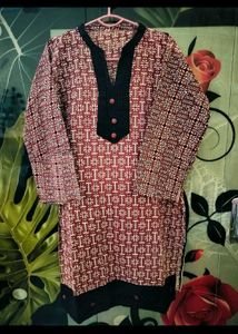 Maroon &amp; White Printed Kurta