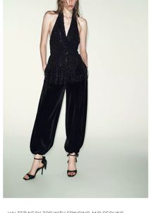 Zara Party wear sequin Black Halter Top with Fring