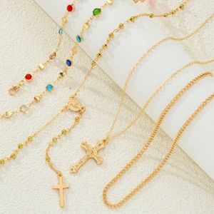 Boho Layered Cross Necklace with Colorful Beads
