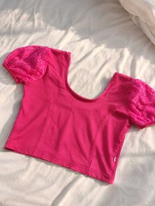 Charming Pink Lace Sleeve Blouse