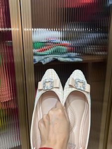 Elegant Tweed Ballet Flats with Jewel Embellished