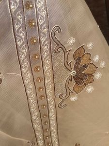 Elegant Embroidered Peach Chiffon Saree