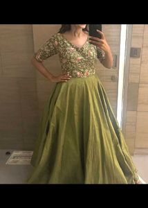 Olive Green Embroidered Gown