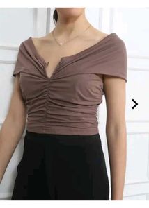 branded Ruched Off-Shoulder Crop Top