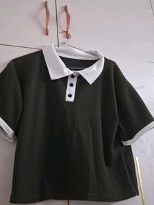 Dark Green Collared Crop Top