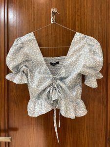 Chic Floral Puff Sleeve Peplum Top