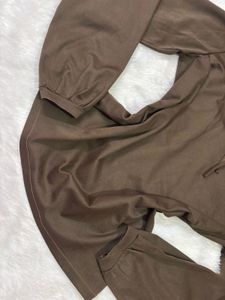 Chic Brown Long Sleeve Tie Neck Top
