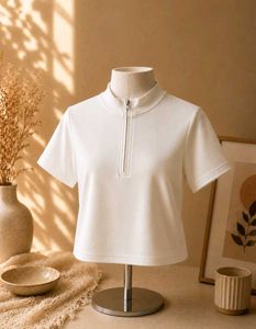 White Zip Neck Cropped Top
