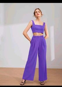 Vibrant Purple Square Neck Crop Top & Wide Leg Pan
