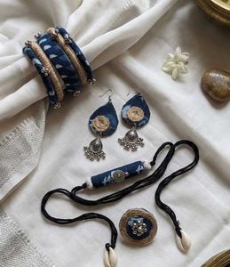 Boho Indigo Fabric Jewelry Set