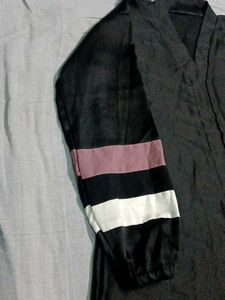 Elegant Black Abaya with Striped Sleeves