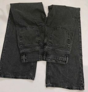 H&amp;M Washed Black Wide-Leg Jeans