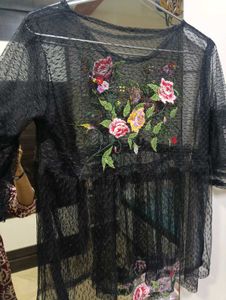 Elegant Black Embroidered Sheer Top