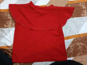 Red Embellished Cape Top