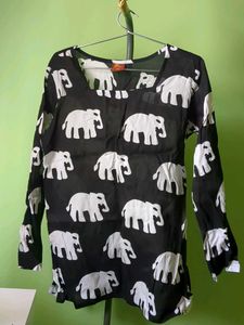 Chic Black Elephant Print kurti