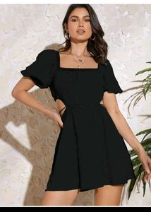 Chic Black Puff Sleeve Mini Dress