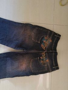 Embroidered Blue Denim Jeans