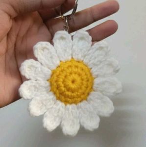 Handmade Crochet Daisy Keychain