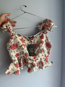 Cream Floral Ruffle Top
