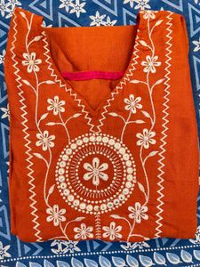 Beautiful Orange Embroidered Kurta