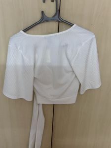 White Ribbed Wrap Crop Top