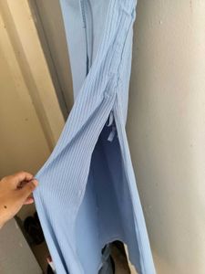 Light Blue Ribbed Midi Skirt