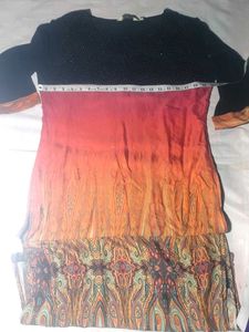 Women's Black &amp; Rust Designer Long Kurti | Stone W
