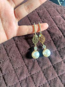 Elegant Pearl &amp; Leaf Dangle Earrings
