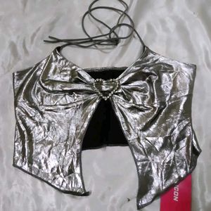 Silver Halter Neck Crop Top