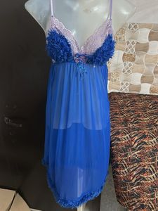 Blue Teddy Nightdress with Fur Trim