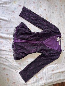 Elegant Purple Lace  Sleeve Top