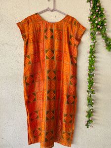 Orange Printed Kurta Dress