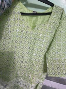 Elegant Green Sequined Chikankari Kurta not used