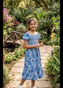 12-14 year Bohemian Blue Floral Maxi Dress