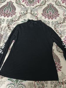 Black Long Sleeve Mock Neck Top with Text Detail
