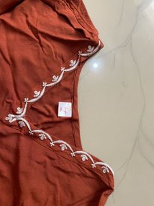 Orange Kurta Set with White Embroidery