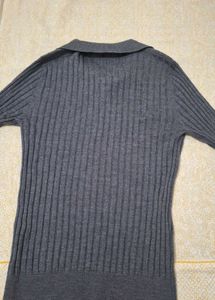 Women's Gray Woolen Button Neck Top