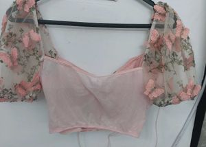 Fantasy Butterfly Sheer Puff Sleeve Top