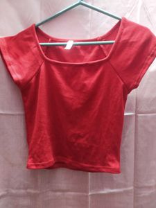Red Square Neck Crop Top