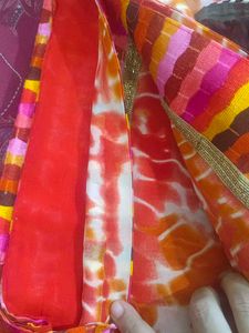 Vibrant Tie-Dye Print saree with stitched blouse