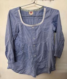 Blue Button-Up Peplum Tunic