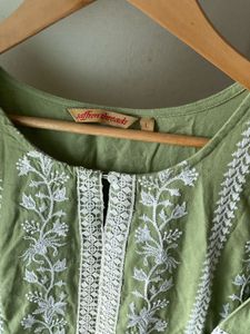 Saffron Threads Embroidered Olive Green Tunic