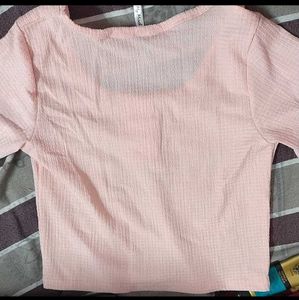 Light Pink Ribbed Henley Crop Top