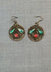 Bohemian Turquoise &amp; Coral Tibetan Silver Earrings