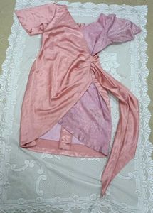 Blush Elegance Asymmetric Satin &amp; Sequin Wrap Dres
