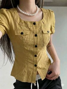 New with tag Pinterest Chic Yellow Button-Up Top