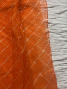 Vibrant Orange saree with White Stripes
