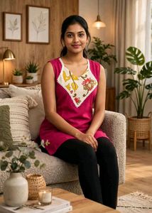 Maroon Floral Embellished Sleeveless Kurta