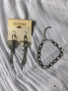 Silver Heart Earrings & Bracelet Set