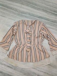 Striped Bow Neck Peplum Top